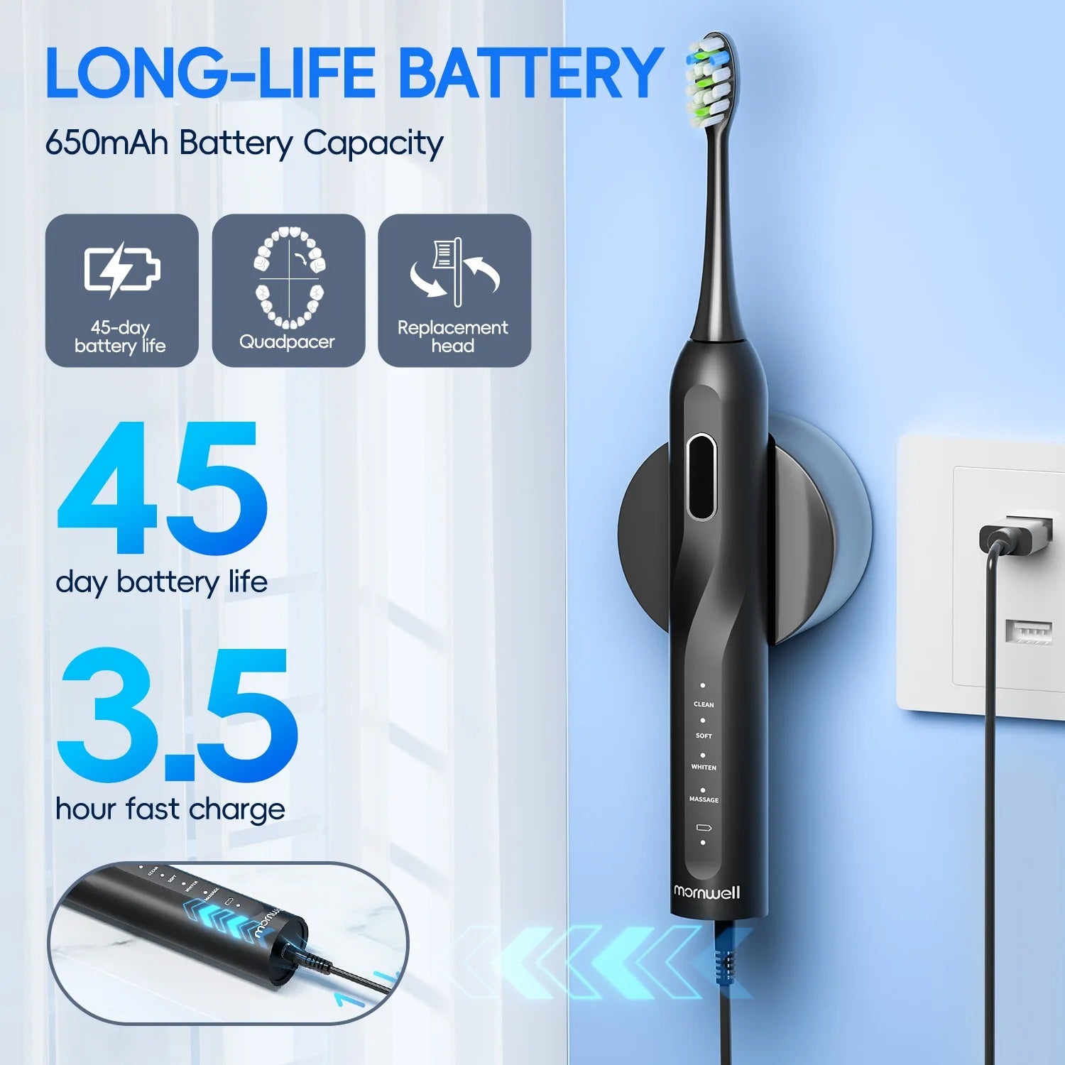 Rechargeable Sonic Electric Toothbrush with 8 Brush Heads