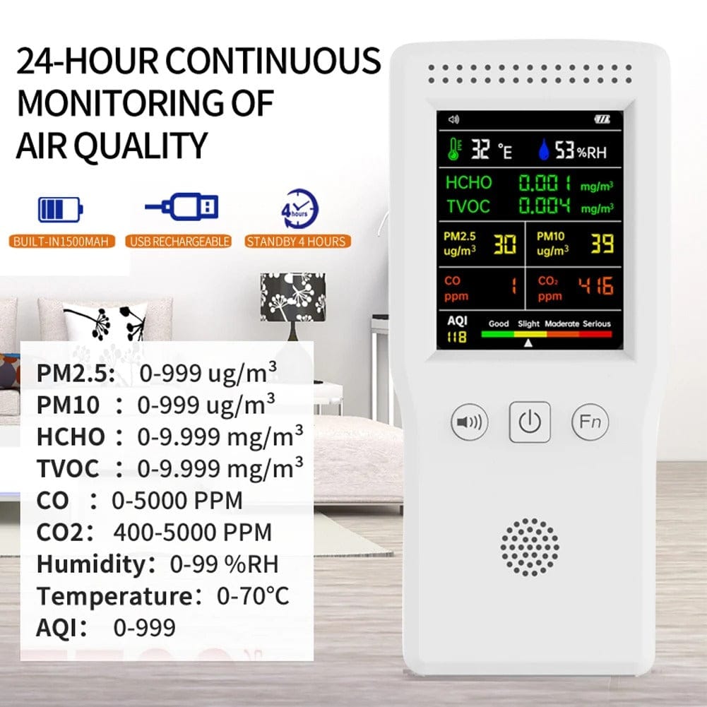 9-in-1 Digital Air Quality Monitor with CO2 Detection