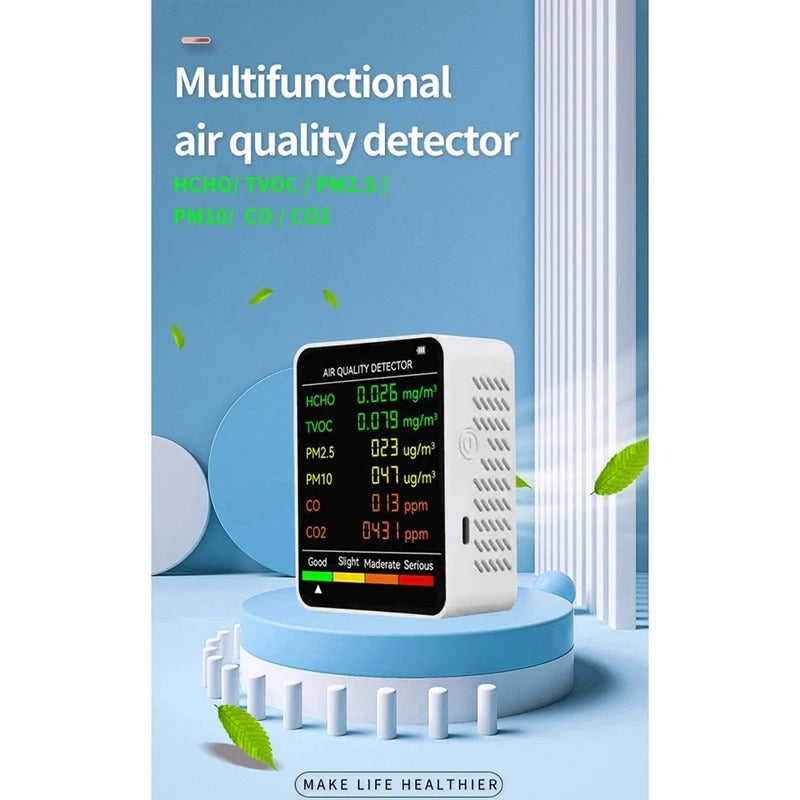 6-in-1 Air Quality Monitor for CO₂, CO, HCHO, TVOC Detection