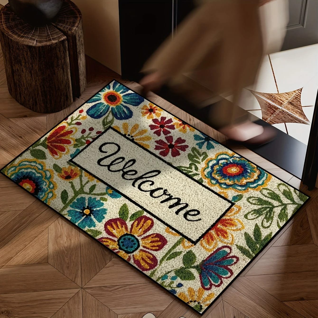 Bright Floral Doormat & Area Rug – Colourful Flower Carpet for Entrance, Living Room, Bedroom & Outdoor Use