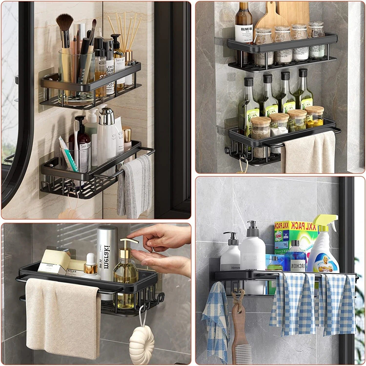 No-Drill Aluminum Shower Corner Shelf Bathroom Organizer Rack