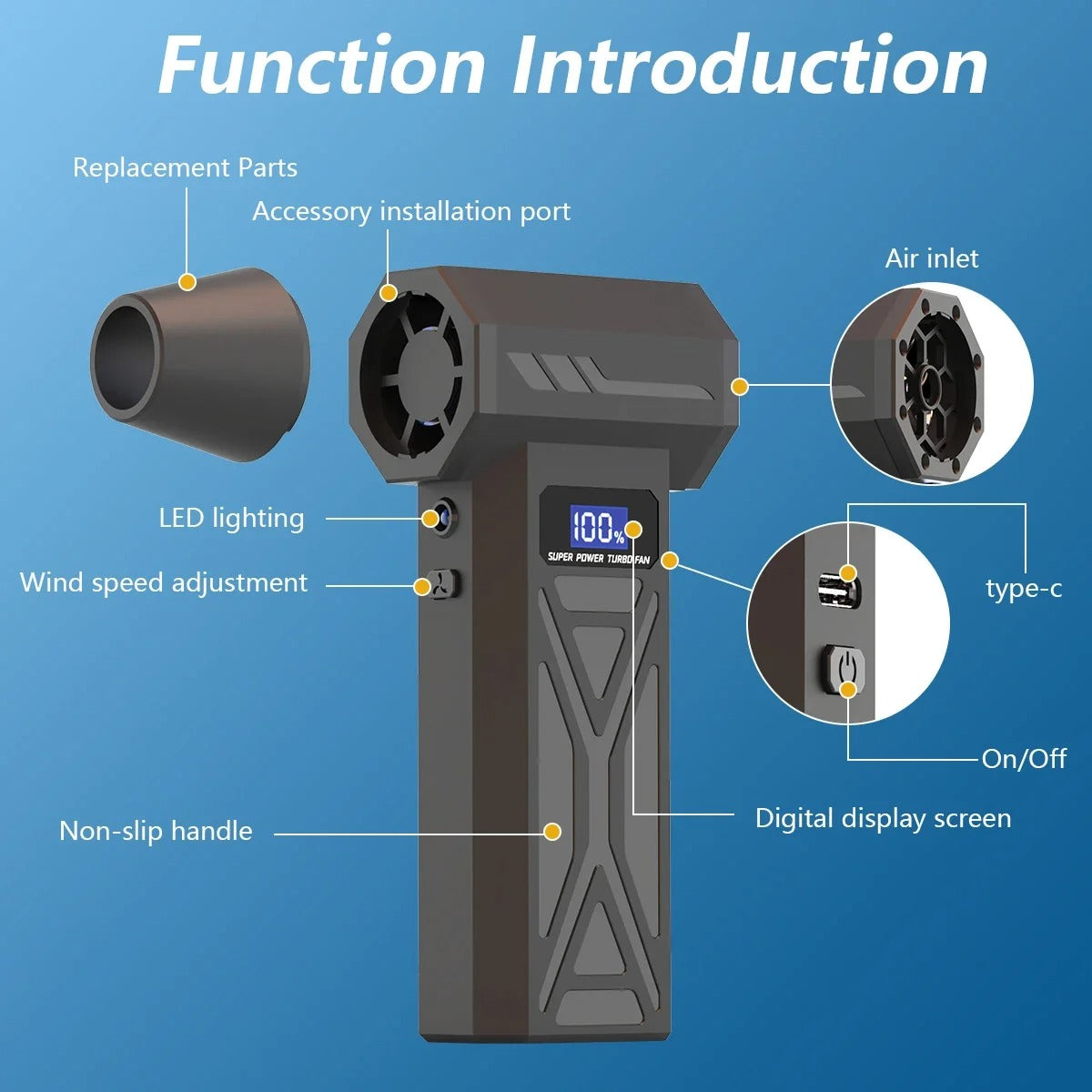 110000RPM Turbo Jet Air Blower Cordless Adjustable Air Duster