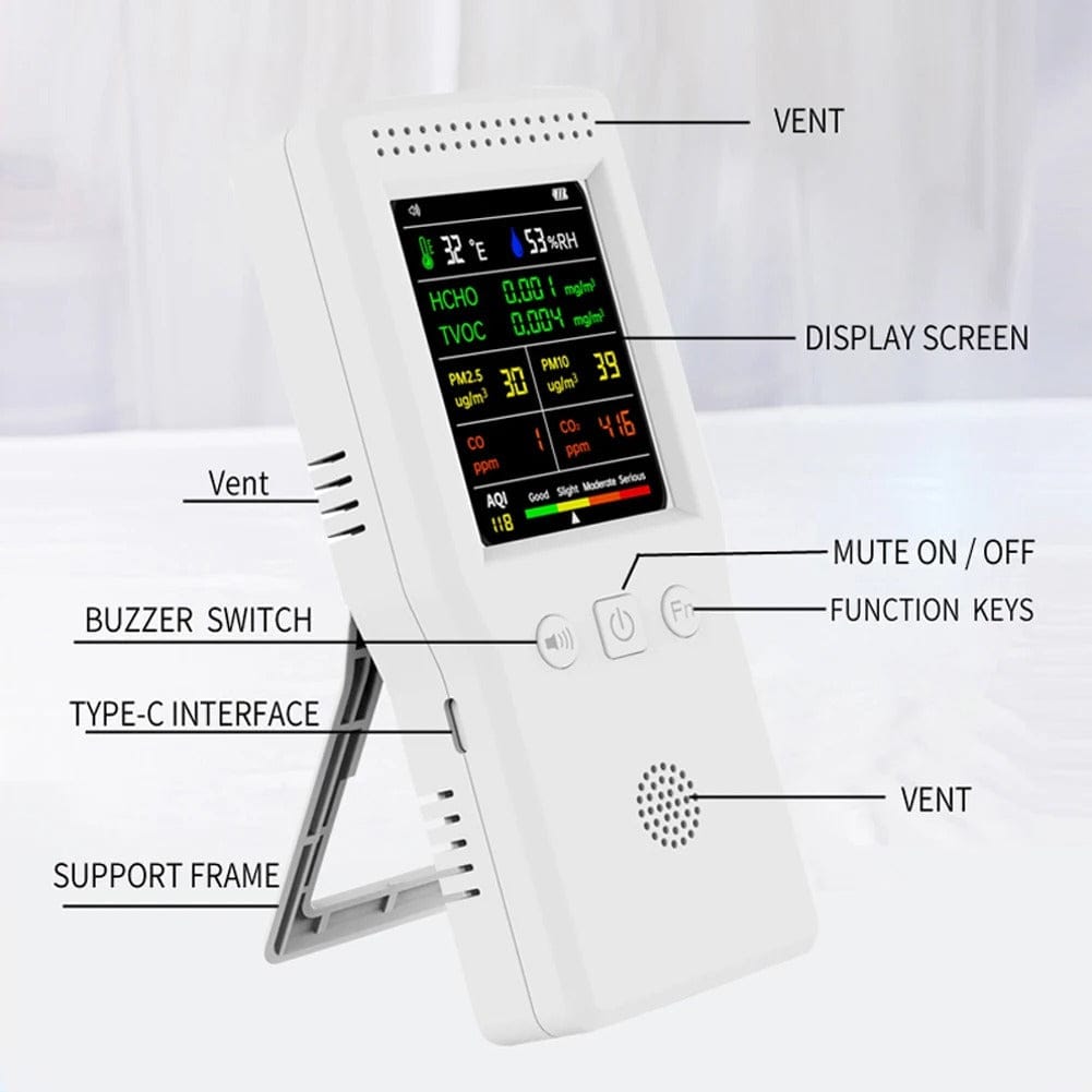 9-in-1 Digital Air Quality Monitor with CO2 Detection