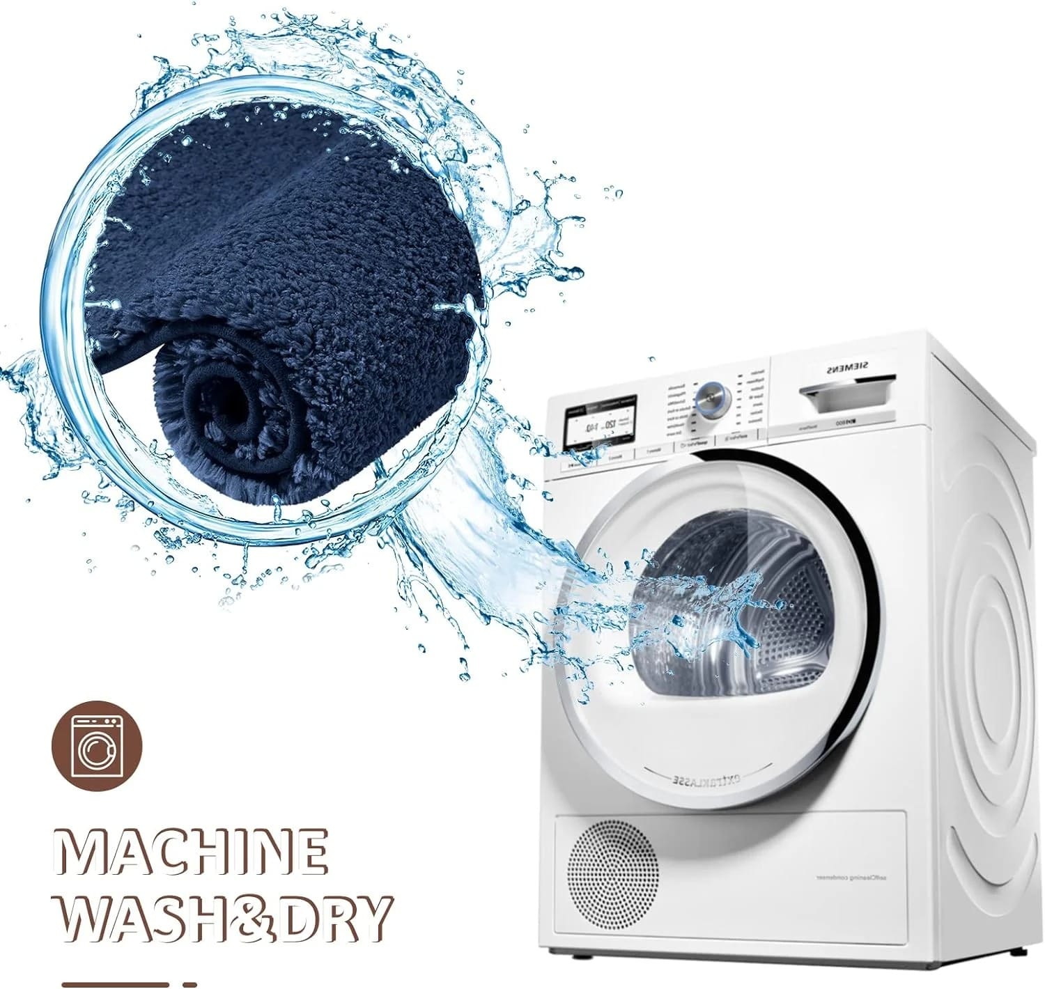 Thick Long Pile Absorbent Bathroom Mat Anti-Slip Washable Floor Carpet for Toilet & Shower