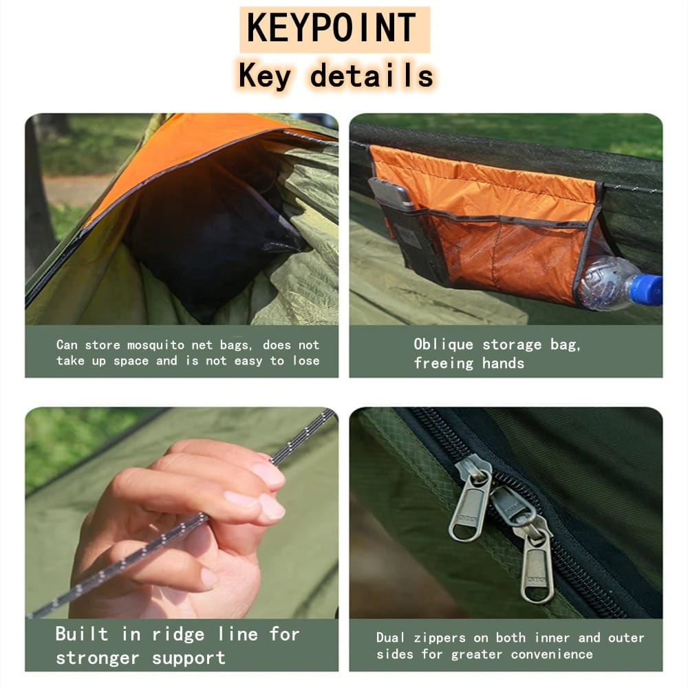 CanopyGuard Camping Hammock Shelter – Portable Hammock with Mosquito Net & Awning Rain Canopy for Outdoor Sleeping