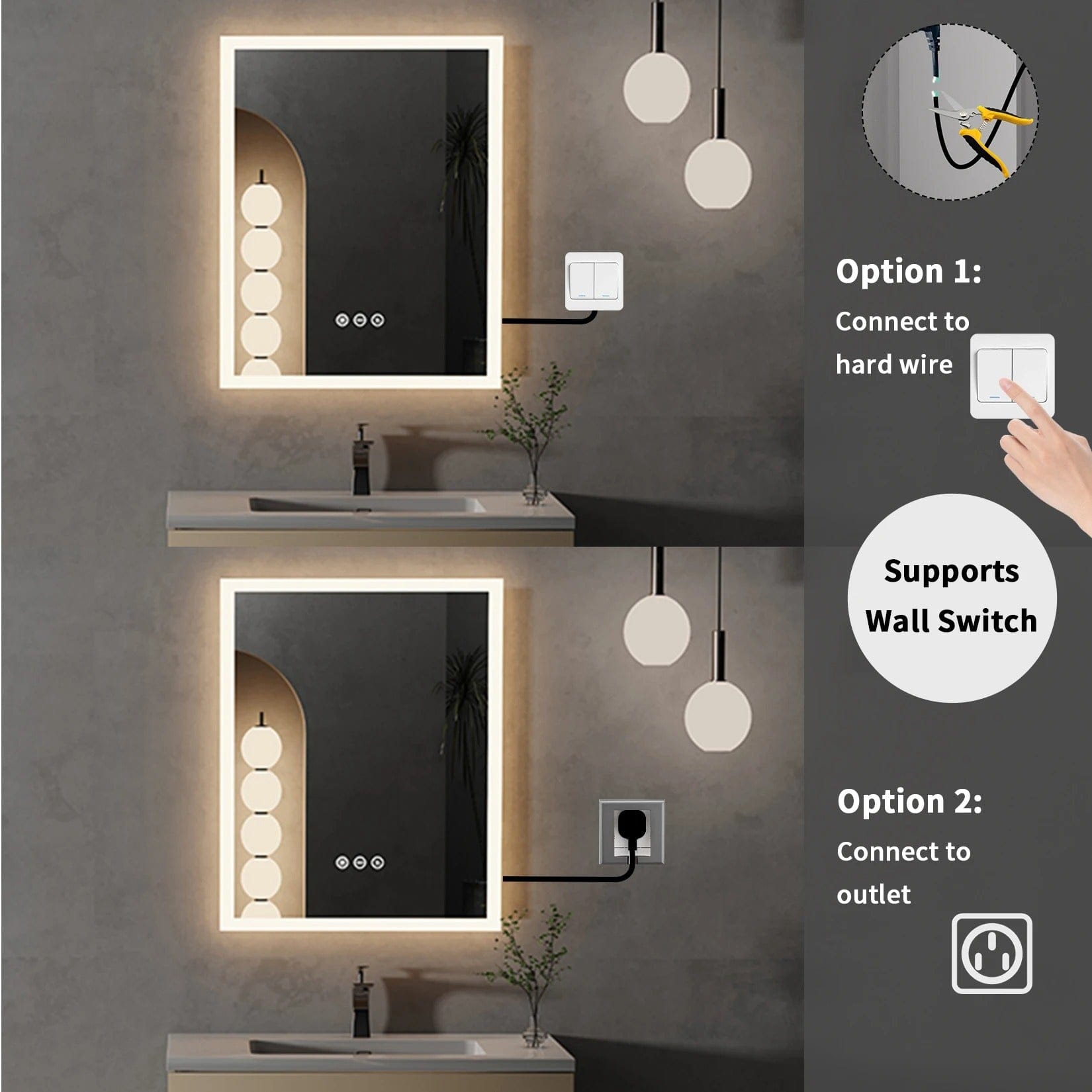 16x20 LED Lighted Bathroom Mirror with Anti-Fog Feature
