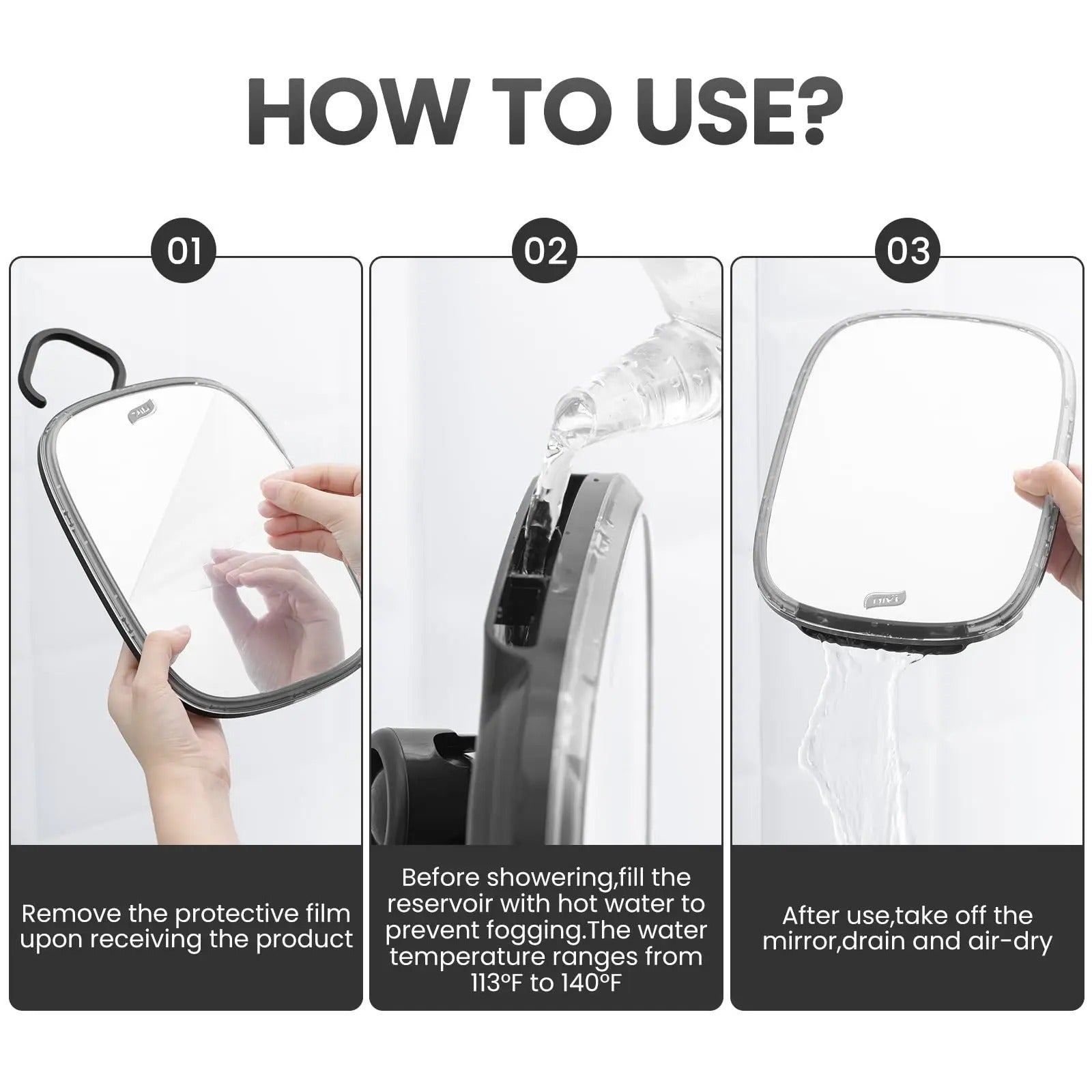 Fog-Free Shower Mirror for Shaving and Travel Use