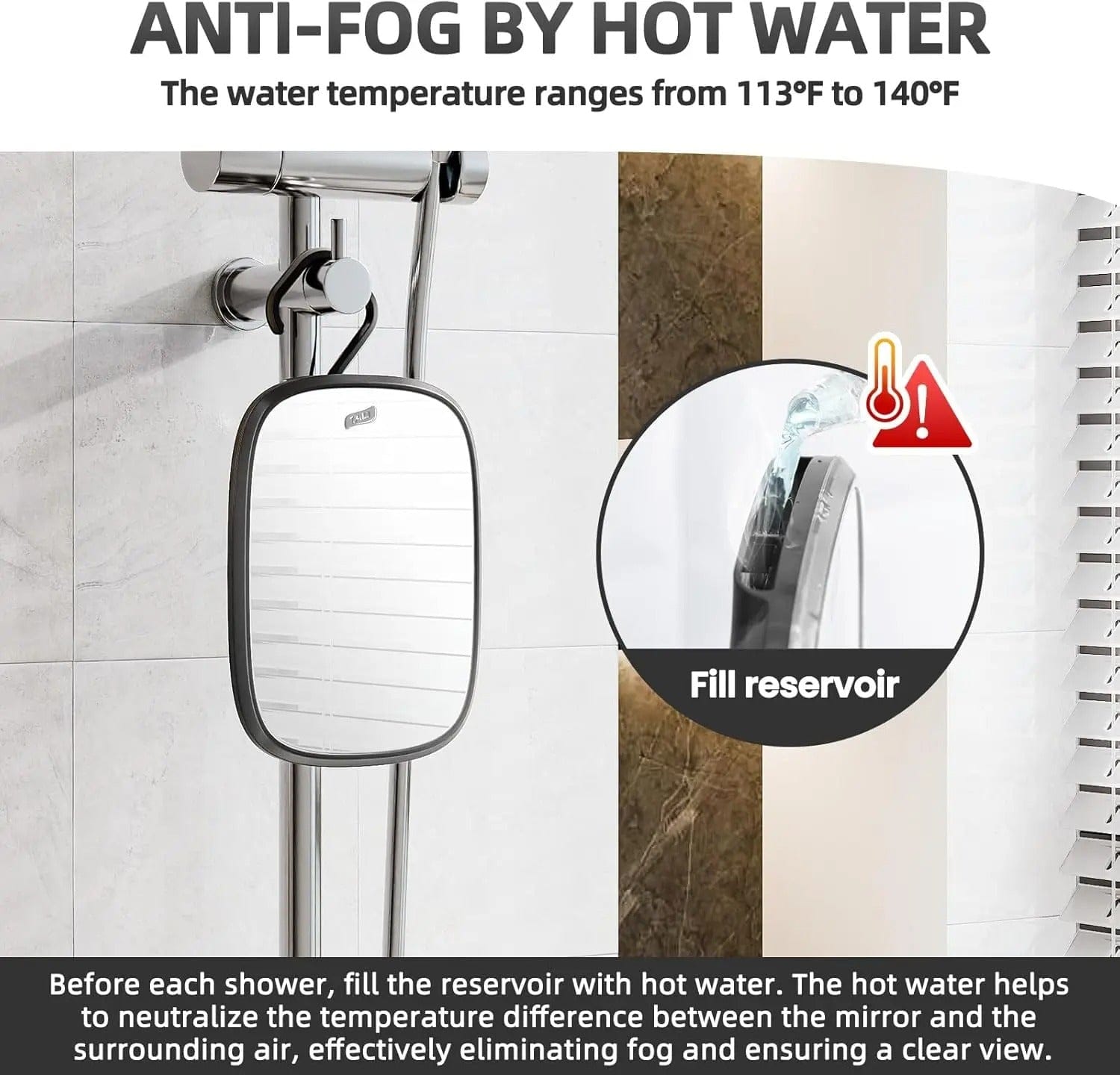 Fogless Shower Mirror for Shaving – Removable Wall & Travel Mirror