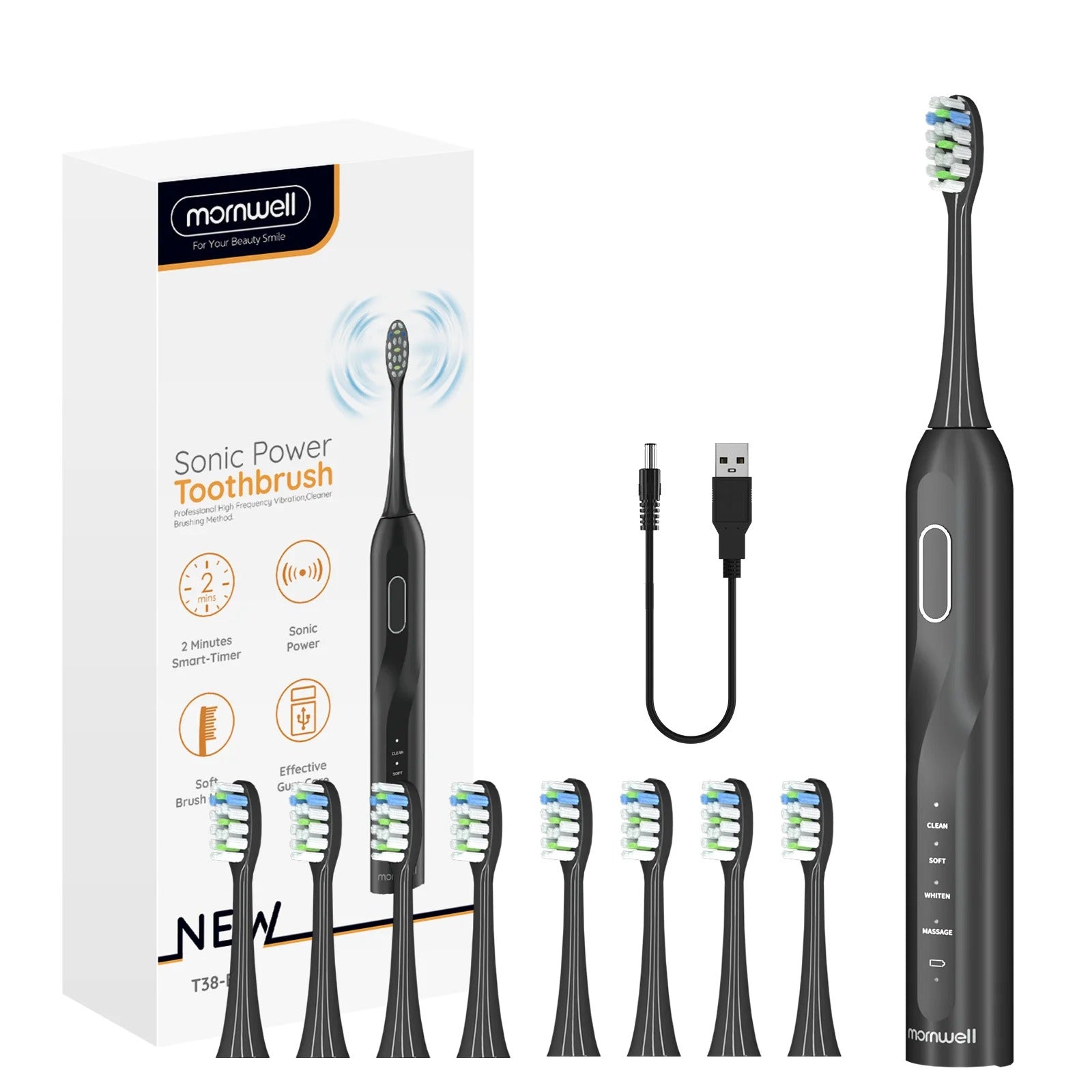 Rechargeable Sonic Electric Toothbrush with 8 Brush Heads