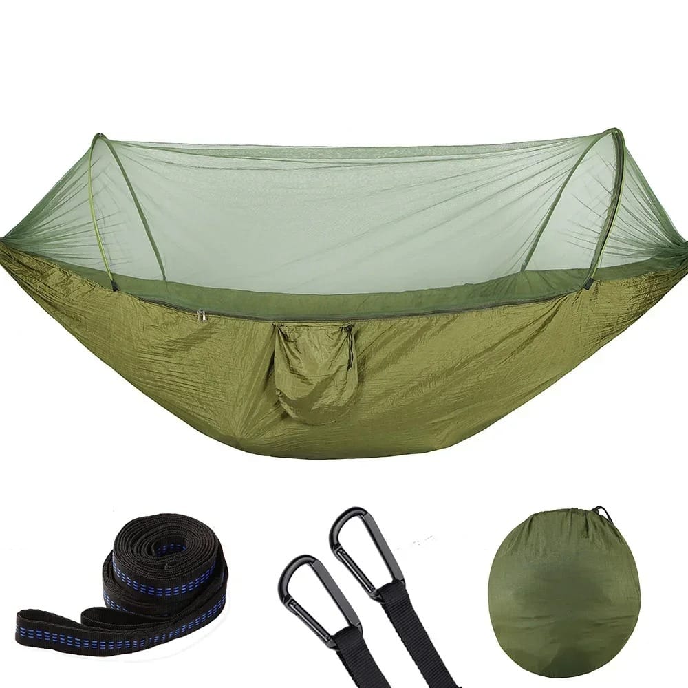 LumiNest Pop-Up Camping Hammock – Lightweight Parachute Hammock with Mosquito Net & Built-In Light