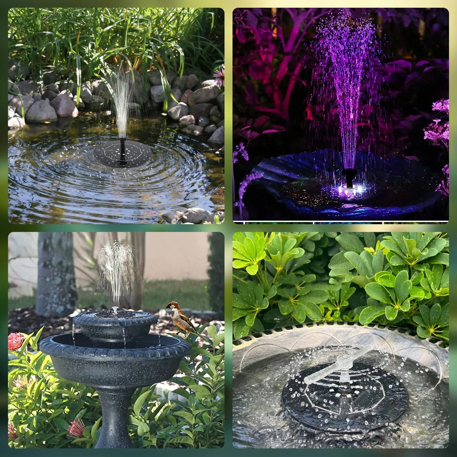 VivaFlow Solar Fountain Pump 1W/2.5W – Colour Floating Bird Bath & Garden Water Feature