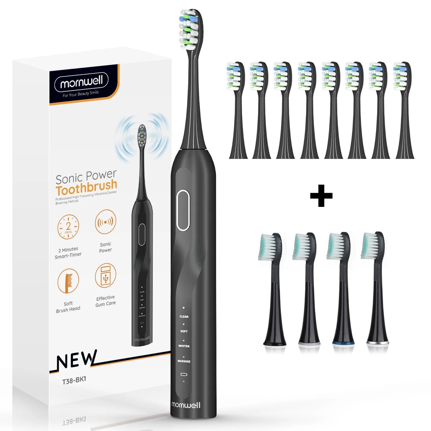 Rechargeable Sonic Electric Toothbrush with 8 Brush Heads