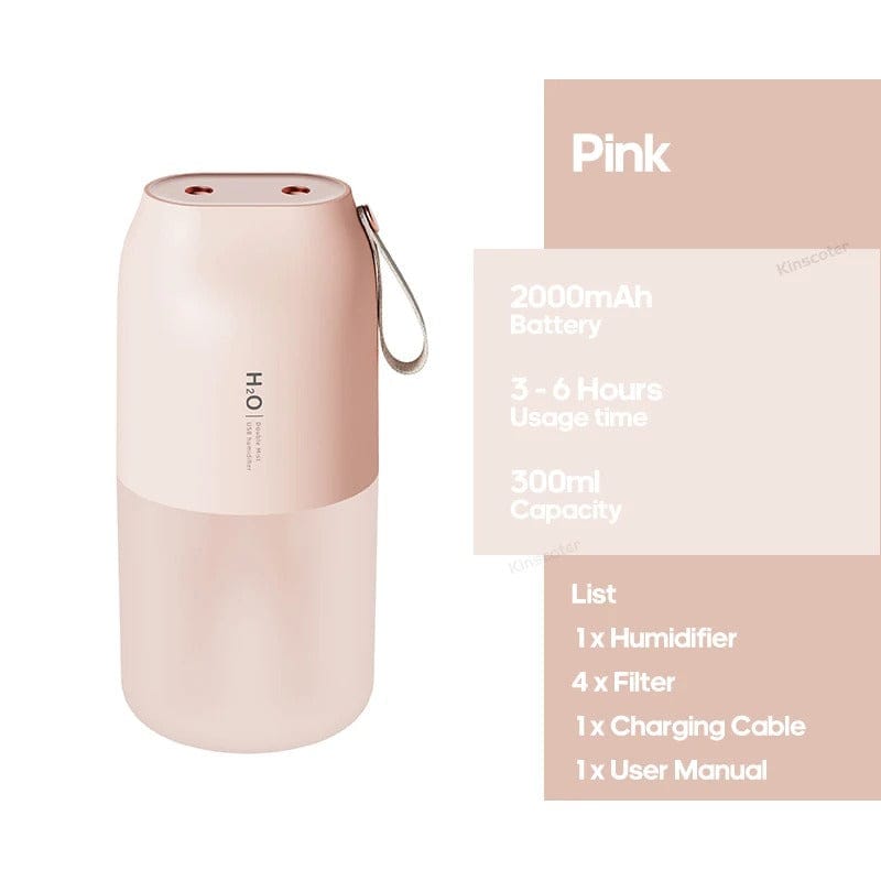 Portable Dual Jet Ultrasonic Air Humidifier 300ml Cool Mist