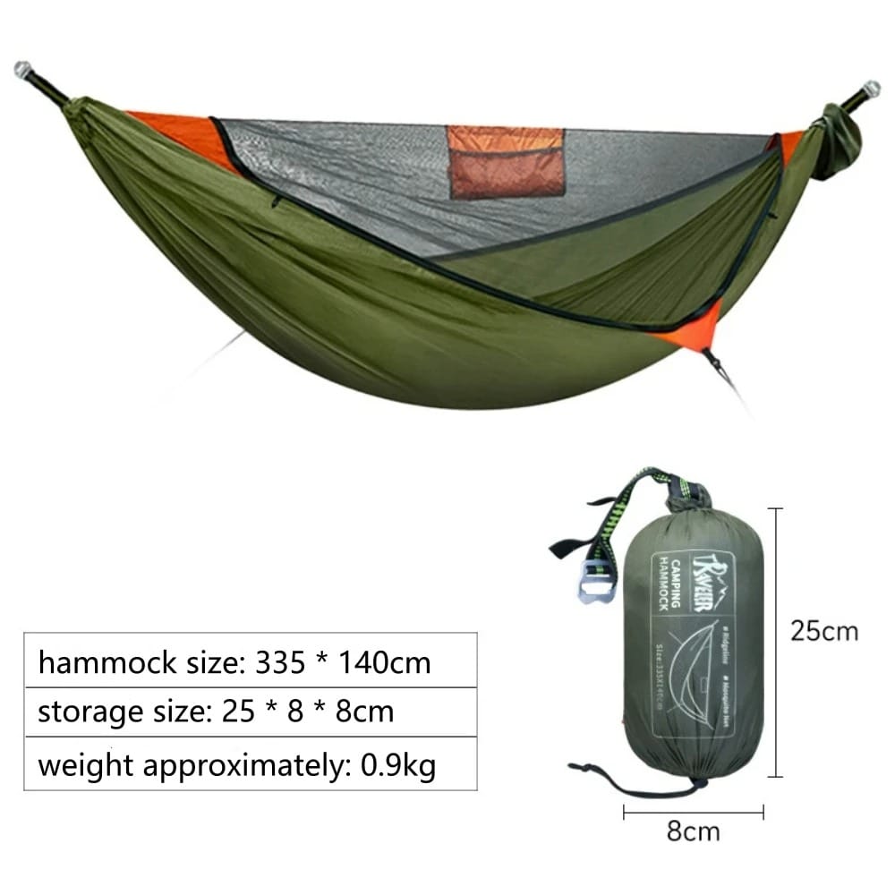 CanopyGuard Camping Hammock Shelter – Portable Hammock with Mosquito Net & Awning Rain Canopy for Outdoor Sleeping