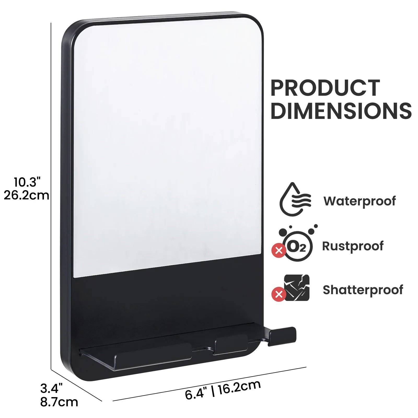 Fogless Shower Mirror with Razor Holder and Suction Mount