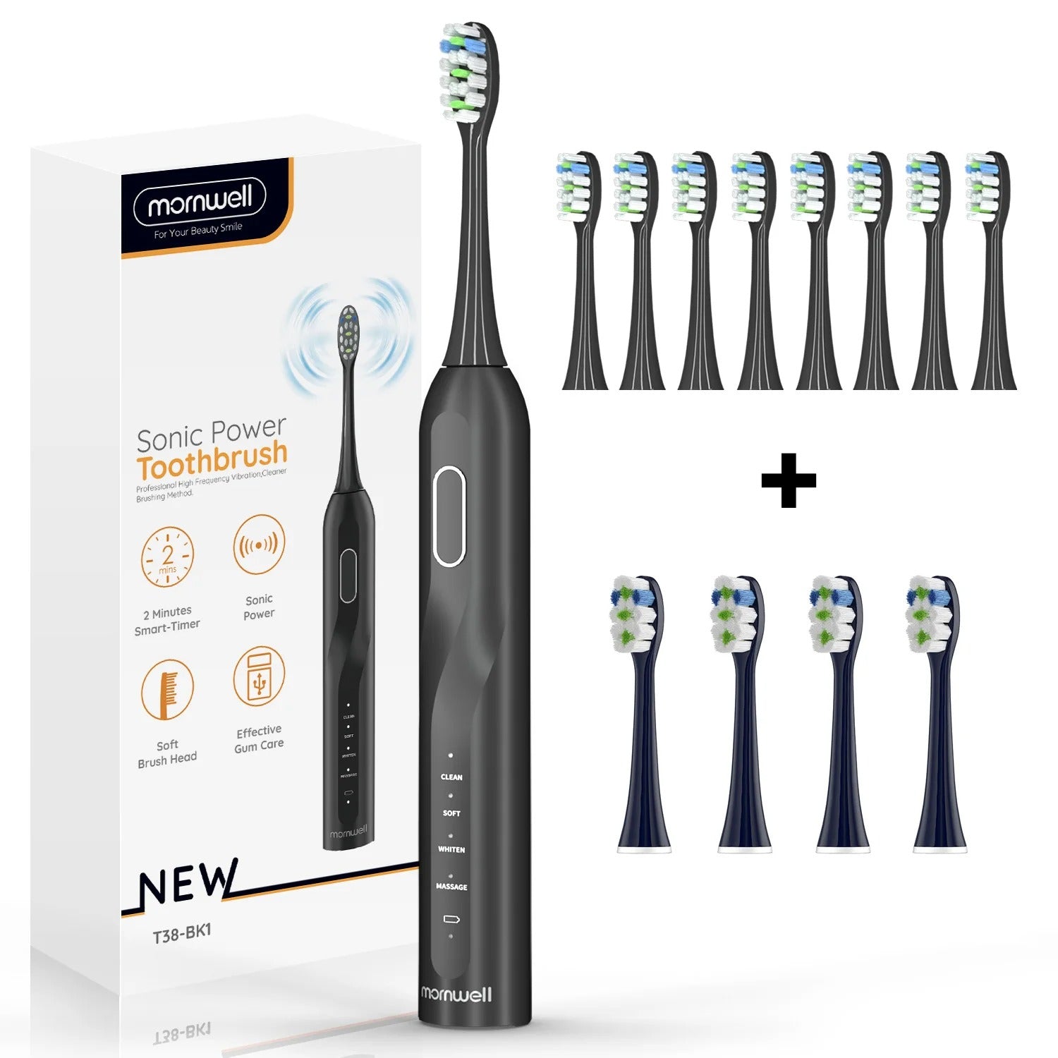 Rechargeable Sonic Electric Toothbrush with 8 Brush Heads