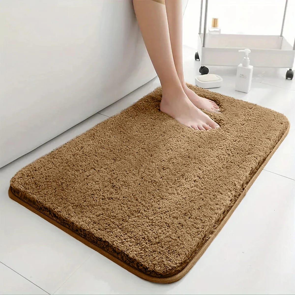 Thick Long Pile Absorbent Bathroom Mat Anti-Slip Washable Floor Carpet for Toilet & Shower