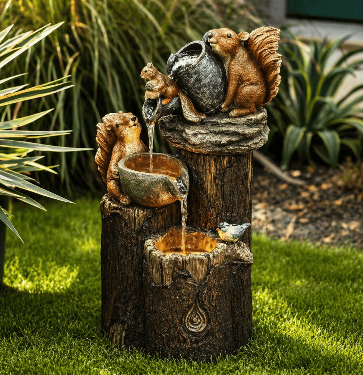SolaraNest Solar Garden Fountain Duck & Squirrel